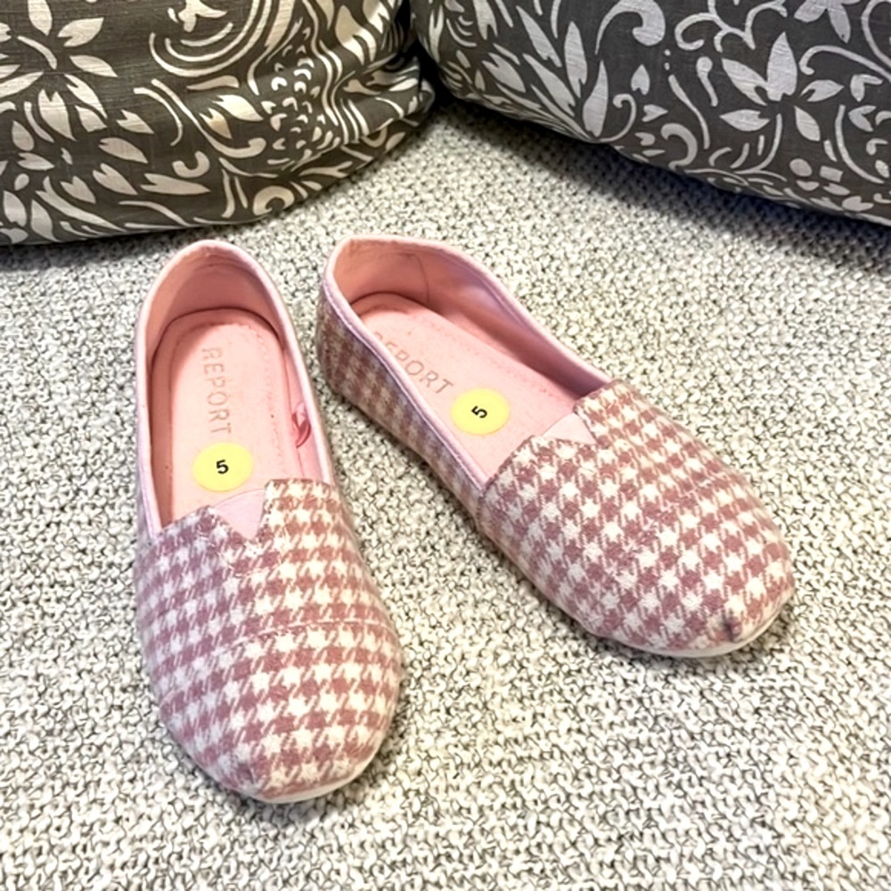 Report Barbie Baby Pink White Gingham Check Benji Slip On Flat Sneaker Shoes 7.5